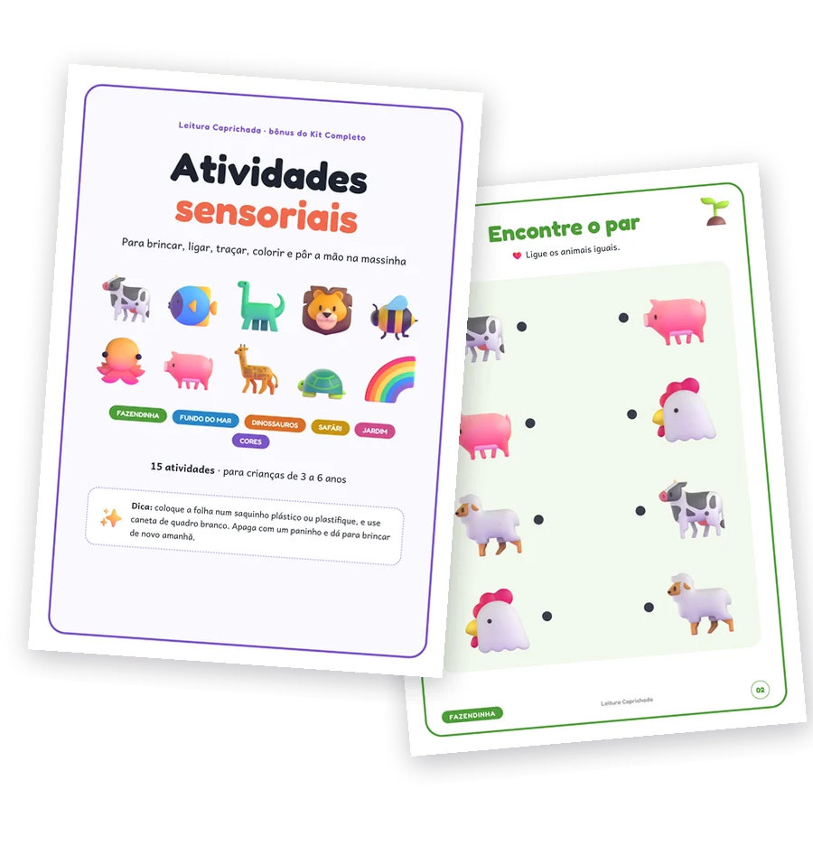 Capa das Atividades sensoriais e a página Encontre o par